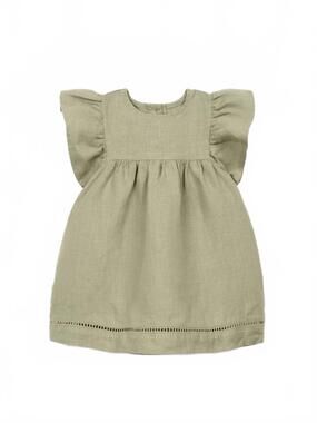 NEW PLAY UP girls linen puff sleeve dress in khaki green
